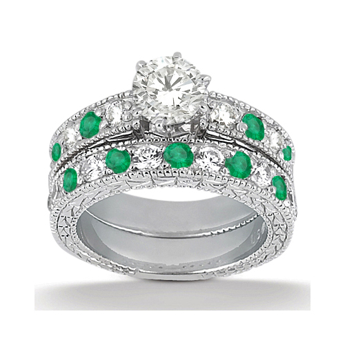 Antique Diamond & Emerald Bridal Set Platinum (1.75ct)