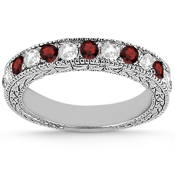 Antique Diamond & Garnet Bridal Set 18k White Gold (1.80ct)