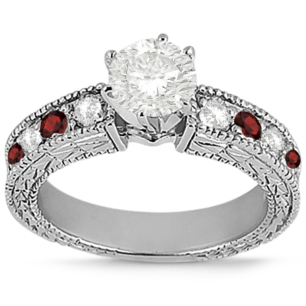 Antique Diamond & Garnet Bridal Set Platinum (1.80ct)