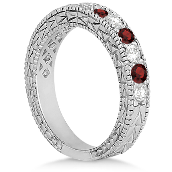 Antique Diamond & Garnet Wedding Ring Platinum (1.05ct)