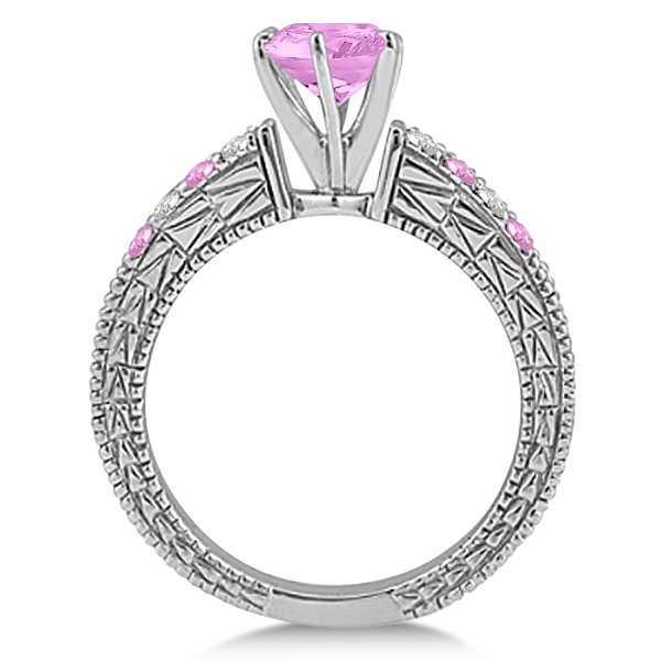 Diamond & Pink Sapphire Vintage Engagement Ring in 14k White Gold (1.75ct)