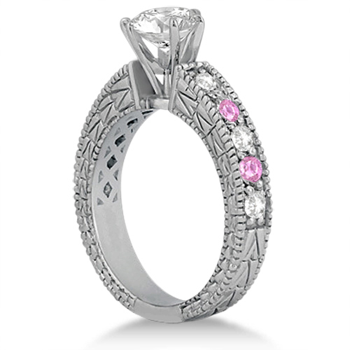 Antique Diamond & Pink Sapphire Bridal Set 18k White Gold (1.80ct)