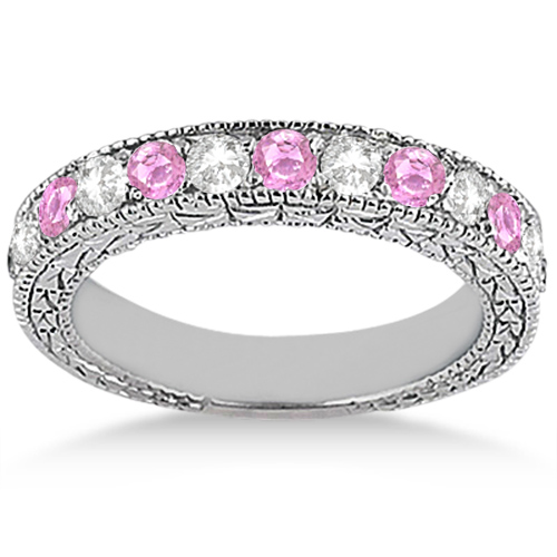 Antique Diamond & Pink Sapphire Bridal Set 18k White Gold (1.80ct)