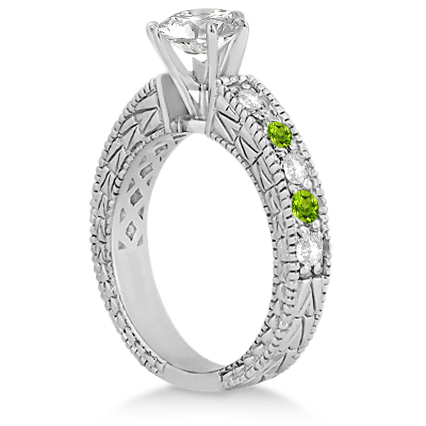 Antique Diamond & Peridot Engagement Ring Palladium (0.75ct)