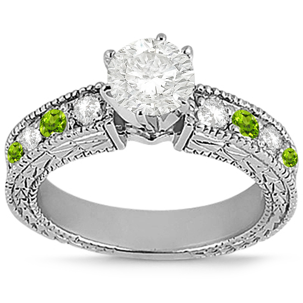 Antique Diamond & Peridot Bridal Set Palladium (1.80ct)