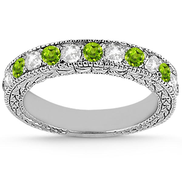 Antique Diamond & Peridot Bridal Set Palladium (1.80ct)