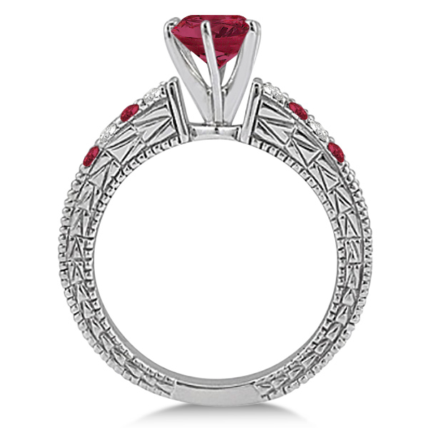 Diamond & Ruby Vintage Wedding Bridal Set in 18k White Gold (2.80ct)