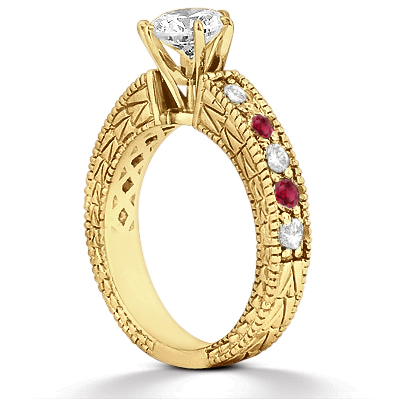 Antique Diamond & Ruby Engagement Ring 14k Yellow Gold (0.75ct)