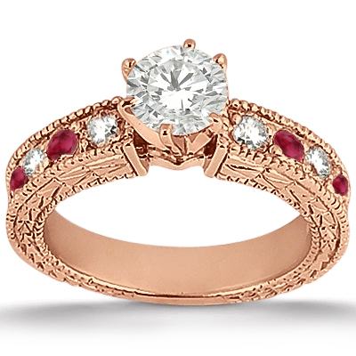 Antique Diamond & Ruby Bridal Set 14k Rose Gold (1.80ct)