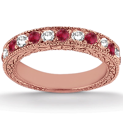 Antique Diamond & Ruby Bridal Set 14k Rose Gold (1.80ct)