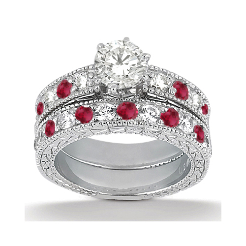 Antique Diamond & Ruby Bridal Set Platinum (1.80ct)