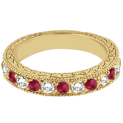 Antique Diamond & Ruby Wedding Ring 14kt Yellow Gold (1.05ct)