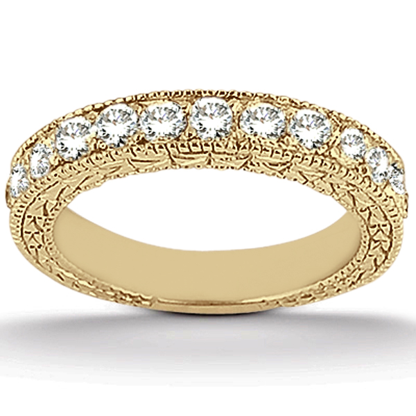 Antique Style Pave Set Wedding Ring Band 18k Yellow Gold (1.00ct)