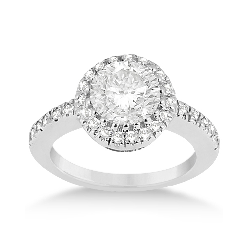 Pave Halo Diamond Engagement Ring Setting 14k White Gold (0.35ct) U1