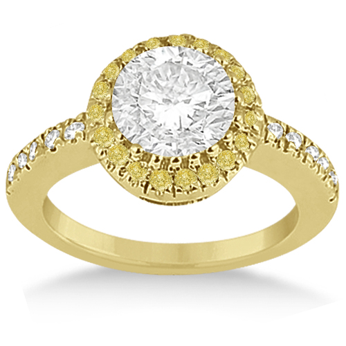 Halo Colored Diamond Engagement Ring Setting 14K Yellow Gold 0.31ct