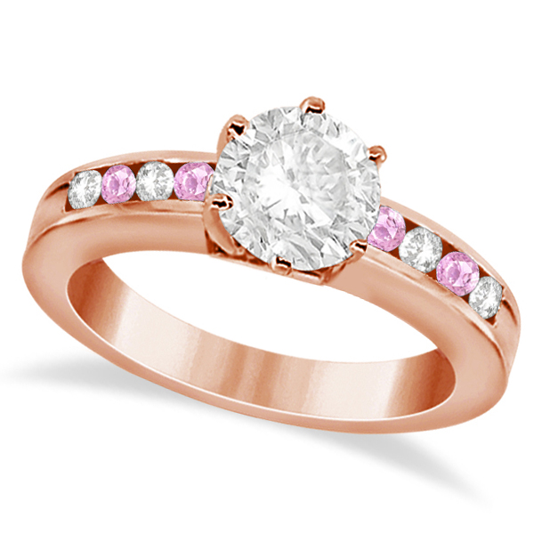 Channel Diamond & Pink Sapphire Engagement Ring 18K R Gold (0.40ct)