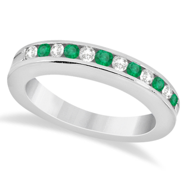Semi-Eternity Emerald Gemstone Bridal Set 14K White Gold (0.96ct)