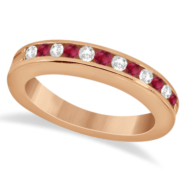 Semi-Eternity Ruby Gemstone & Diamond Bridal Set 14K Rose Gold 0.96ct