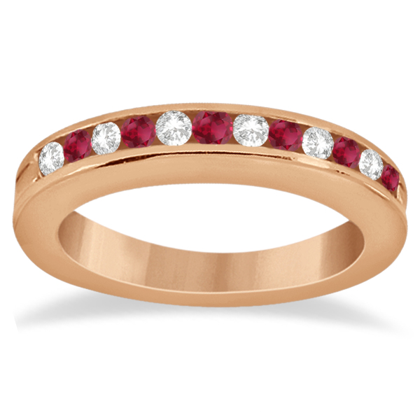 Semi-Eternity Ruby Gemstone & Diamond Bridal Set 14K Rose Gold 0.96ct