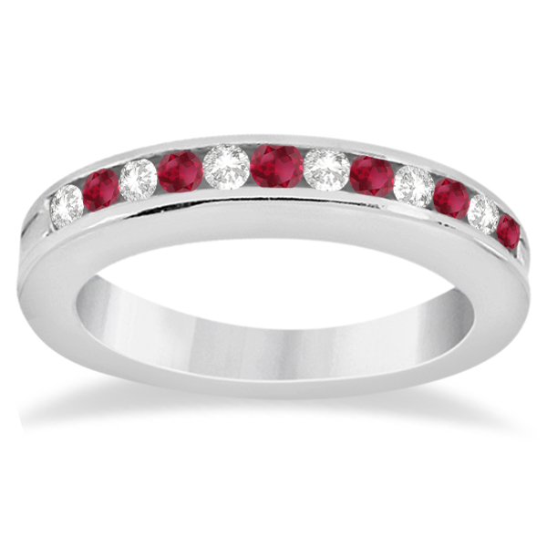 Semi-Eternity Ruby Gemstone & Diamond Bridal Set Platinum 0.96ct