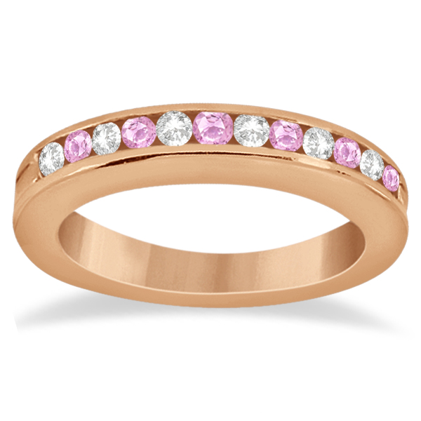 Semi-Eternity Pink Sapphire Wedding Band 18K Rose Gold (0.56ct)