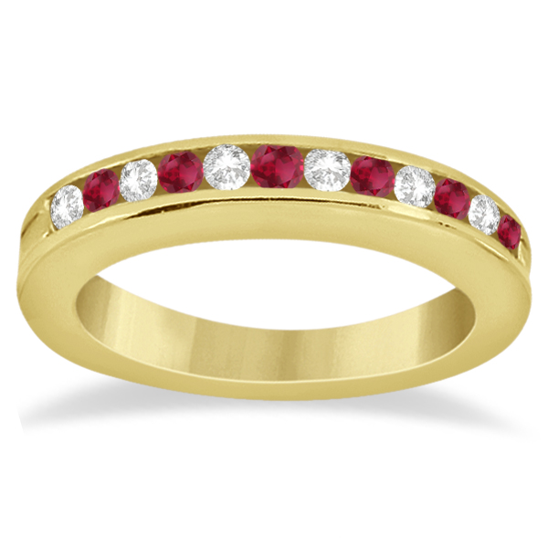 Semi-Eternity Ruby & Diamond Wedding Band 14K Yellow Gold (0.56ct)