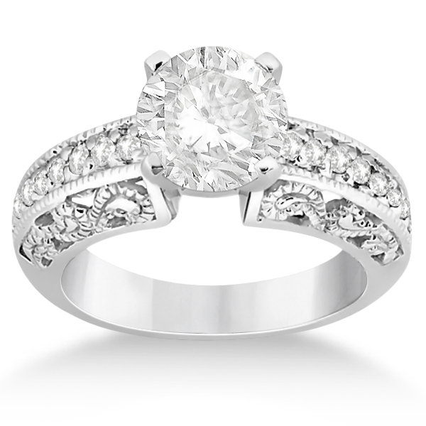 Vintage Filigree Diamond Engagement Ring 14K White Gold (0.32ct)