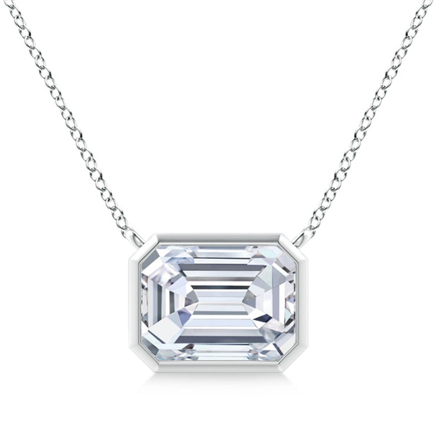 Lab Diamond Bezel Pendant Necklace 14K White Gold (1.80ct)