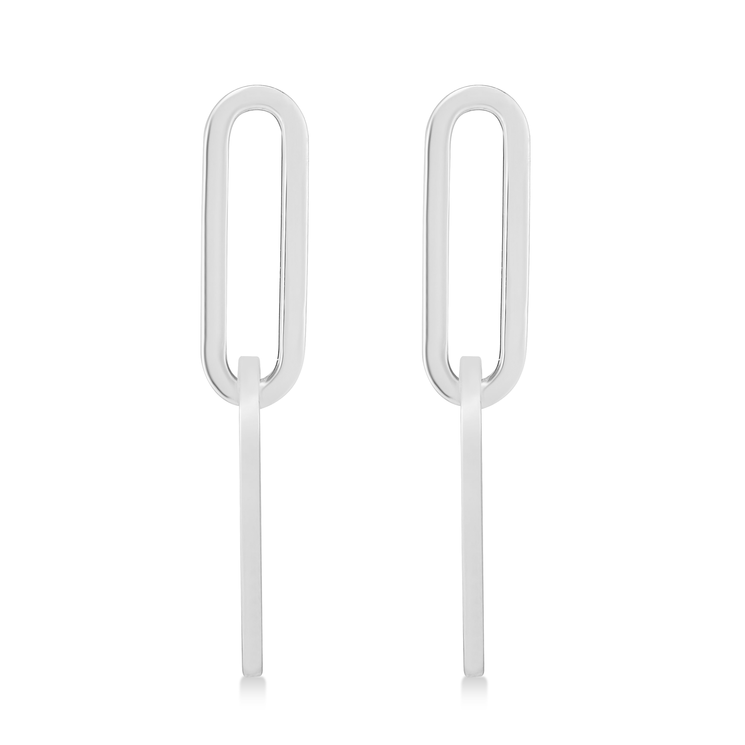 Two Link Chain Paperclip Drop Earrings 14k White Gold