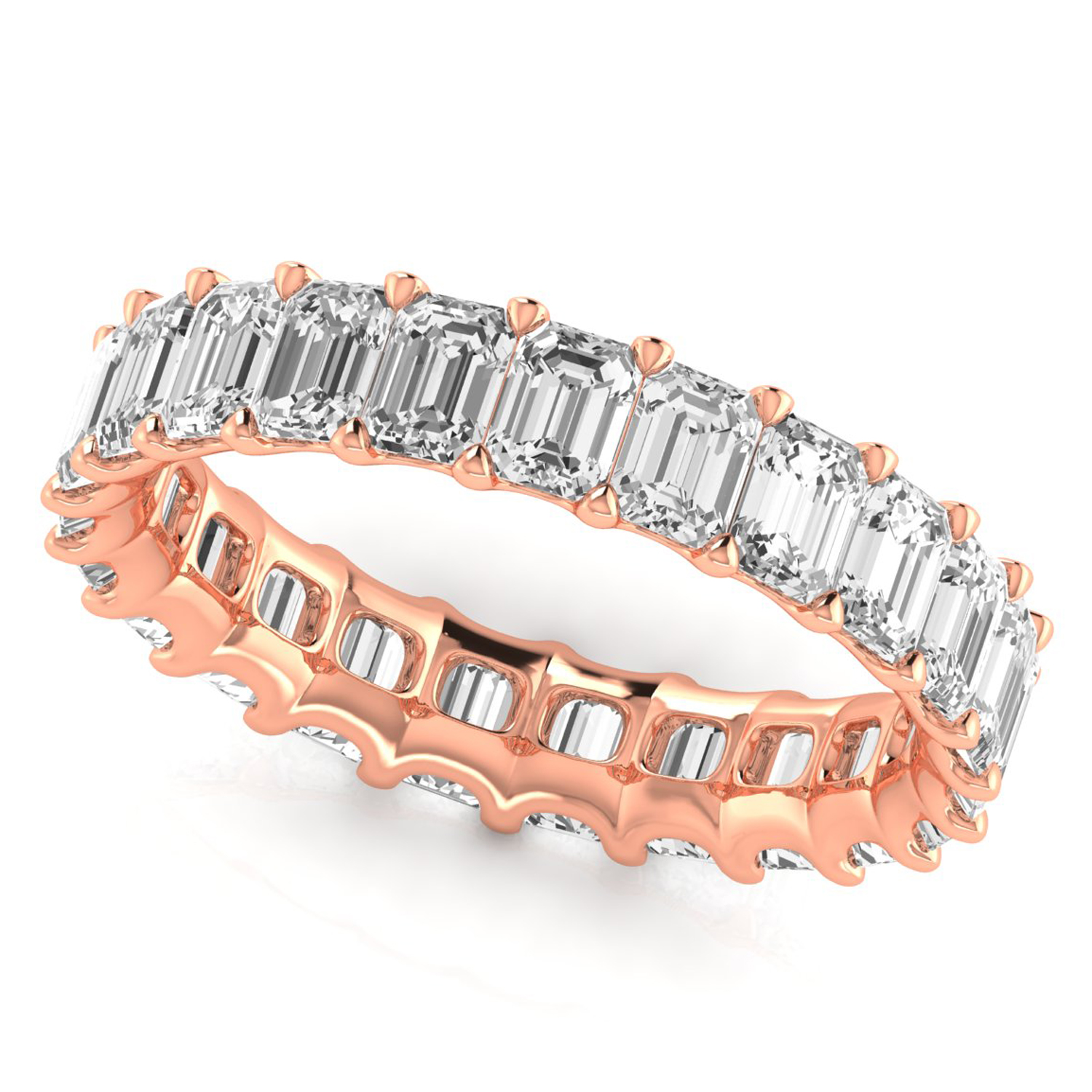 Emerald Cut Lab Grown Diamonds Eternity Ring Wedding Band 14K Rose Gold (4.37ct)