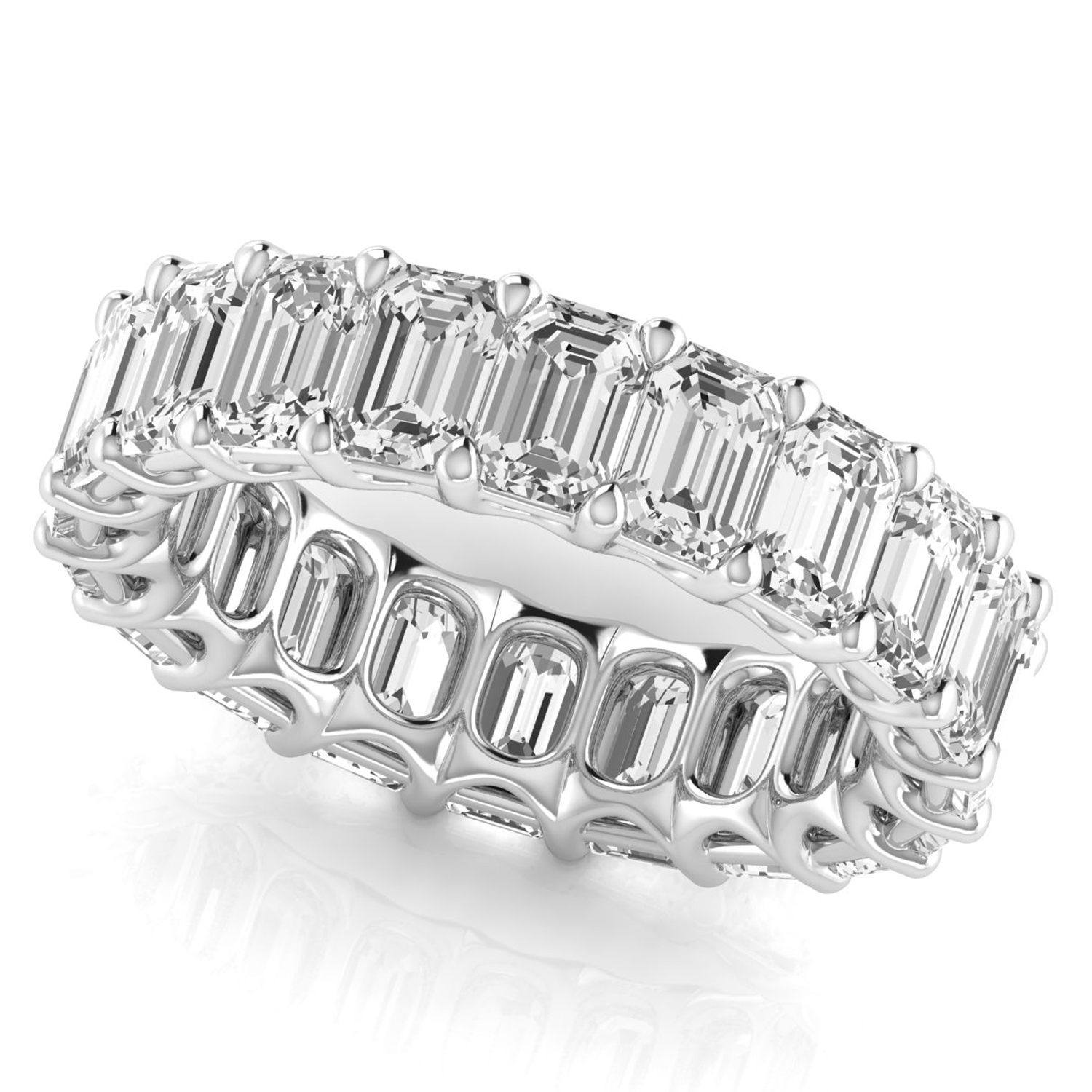 Emerald Cut Lab Grown Diamonds Eternity Ring Wedding Band 18K White Gold (6.10ct)