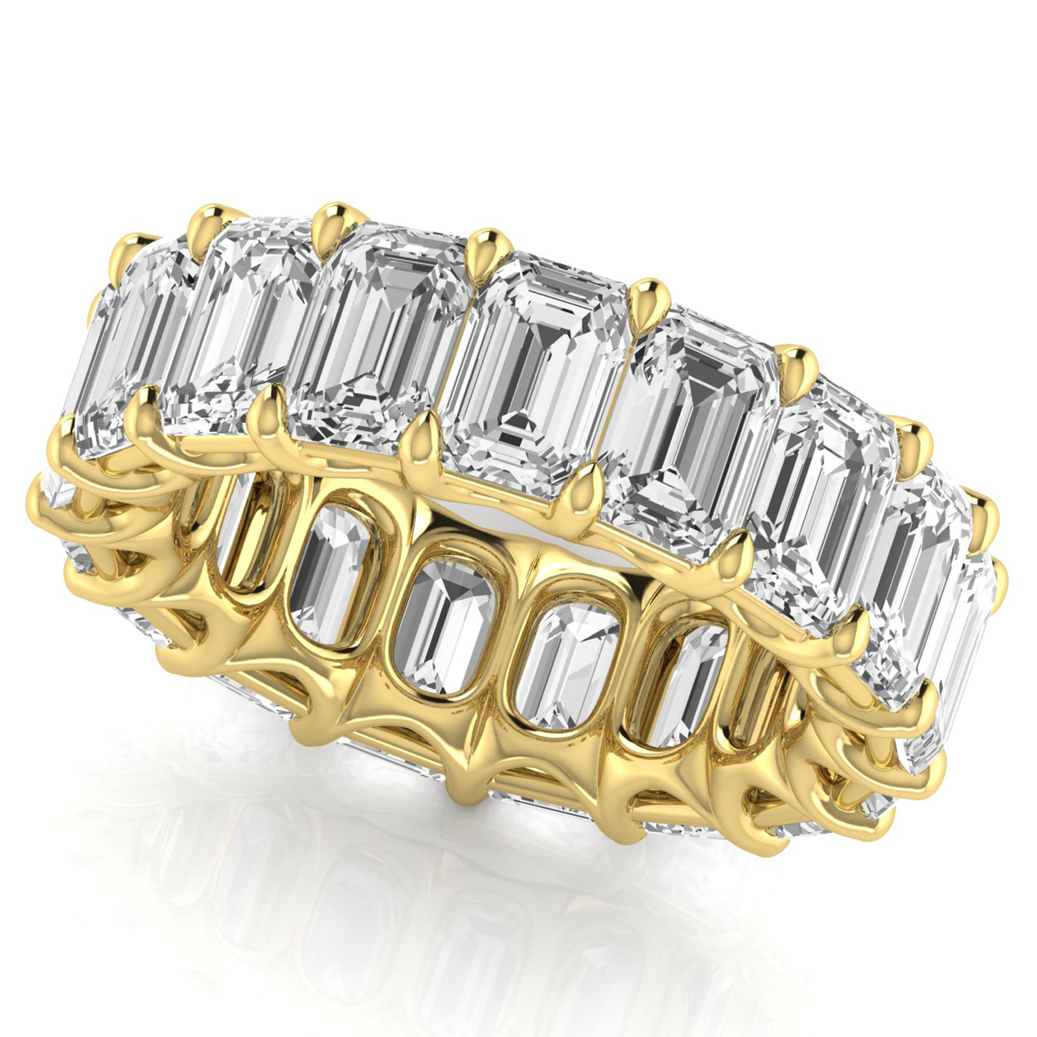 Emerald Cut Lab Grown Diamonds Eternity Ring Wedding Band 14K Yellow Gold (11.98ct)