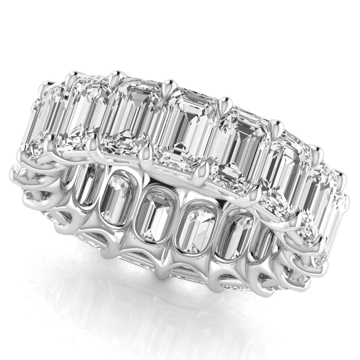 Emerald Cut Lab Grown Diamonds Eternity Ring Wedding Band 18K White Gold (11.98ct)