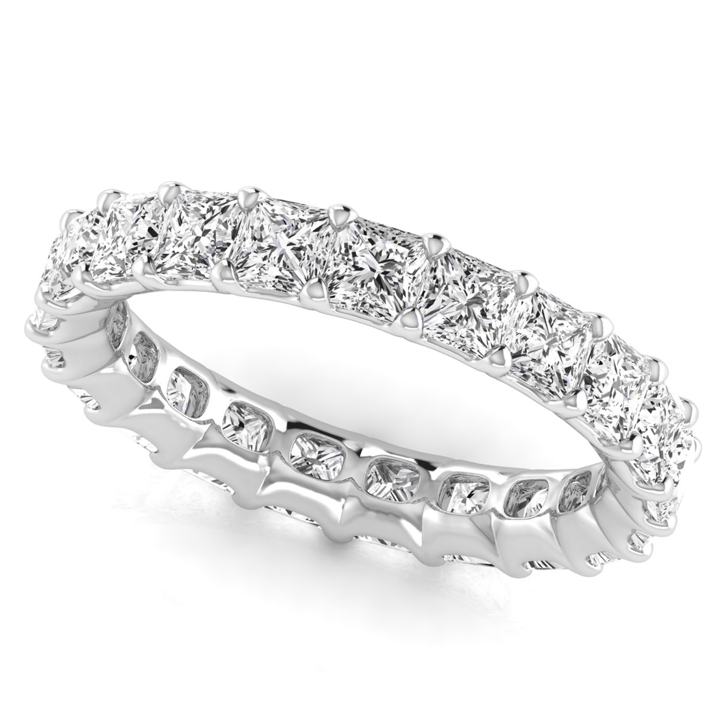 Princess Cut Lab Grown Diamonds Eternity Ring Wedding Band 18K White Gold (3.99ct)
