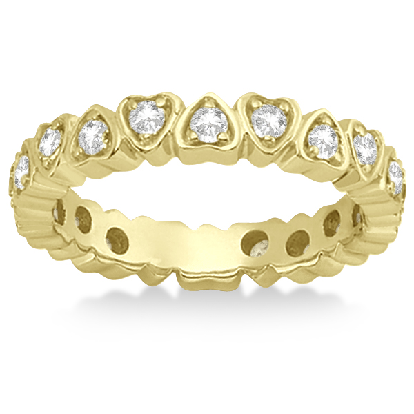 Pave Set Heart Shaped Diamond Eternity Band 14k Yellow Gold (0.60ct)