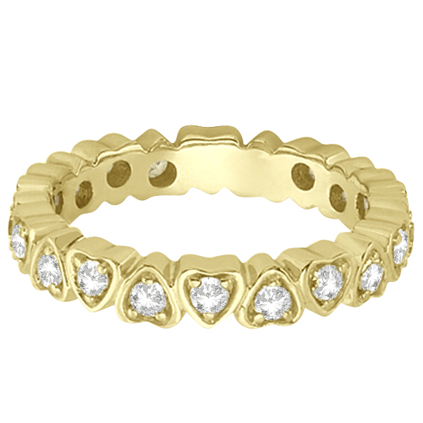 Pave Set Heart Shaped Diamond Eternity Band 14k Yellow Gold (0.60ct)