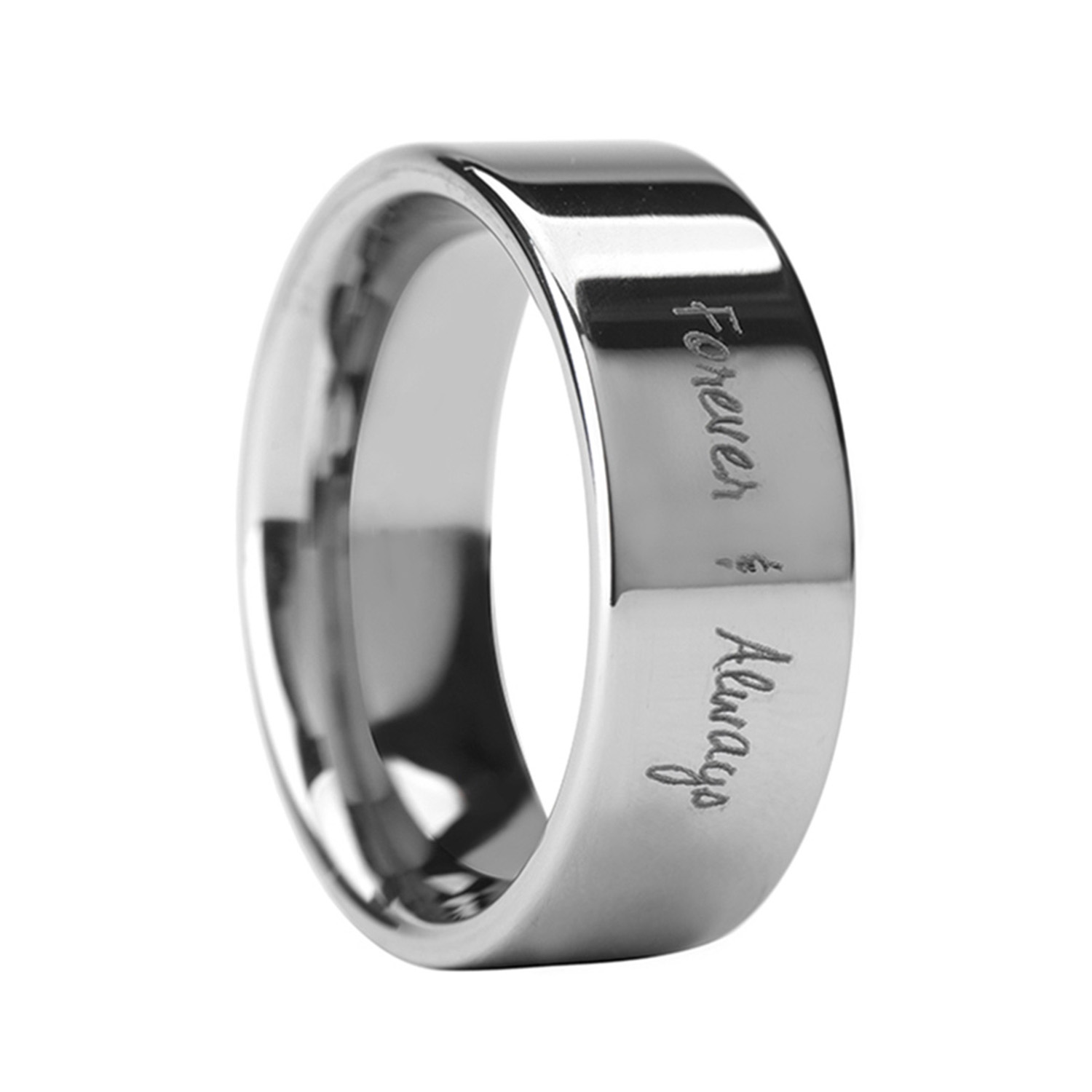Handwritten Engraved Flat Pipe Cut Tungsten Ring (8MM)