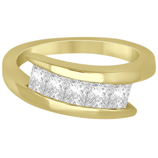 Five Stone Princess Diamond Ring Tension Set 14k Yellow Gold (0.50ct)