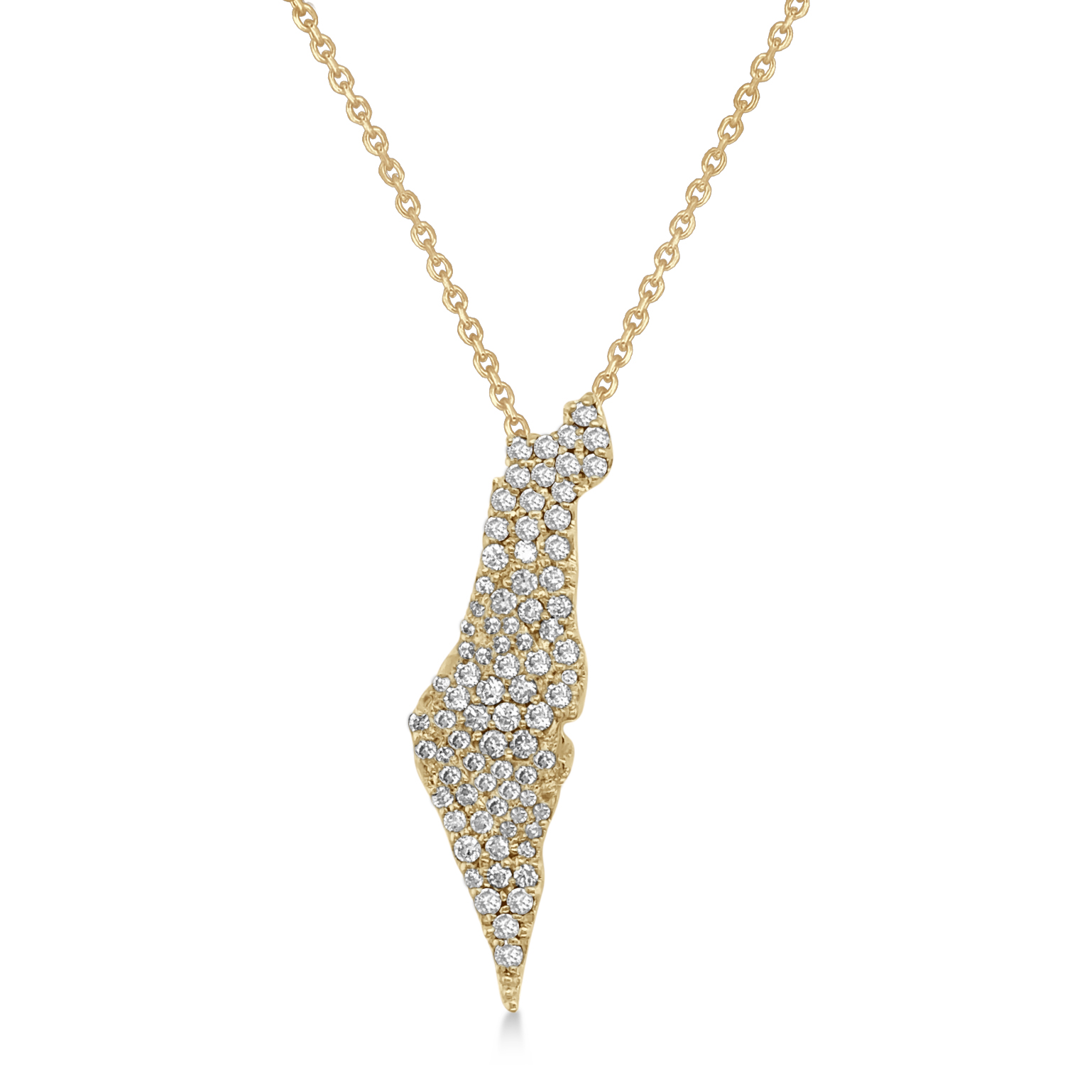 Diamond Israel Map Pendant Necklace 14K Yellow Gold (0.46ct)
