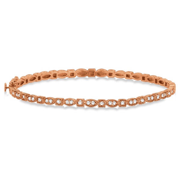 Vintage Style Pave Set Diamond Bangle Bracelet 14k Rose Gold 0.55ct IB42