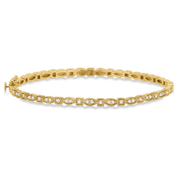 Vintage Style Pave Diamond Bangle Bracelet 14k Yellow Gold (0.55ct)