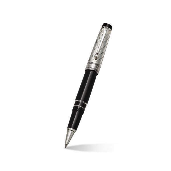 Aurora Riflessi Black Rollerball Pen in Sterling Silver Cap & Trim