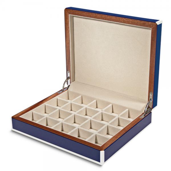 Unisex Blue Inlay High Gloss Finish Piano Finish Cufflink Box
