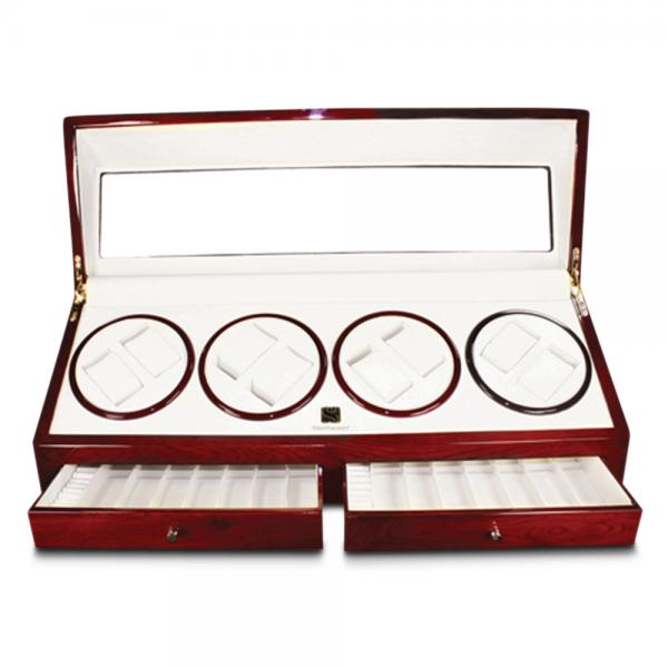 Women's Gloss Cherrywood Ring Rolls Faux Leather Lining Watch Winder