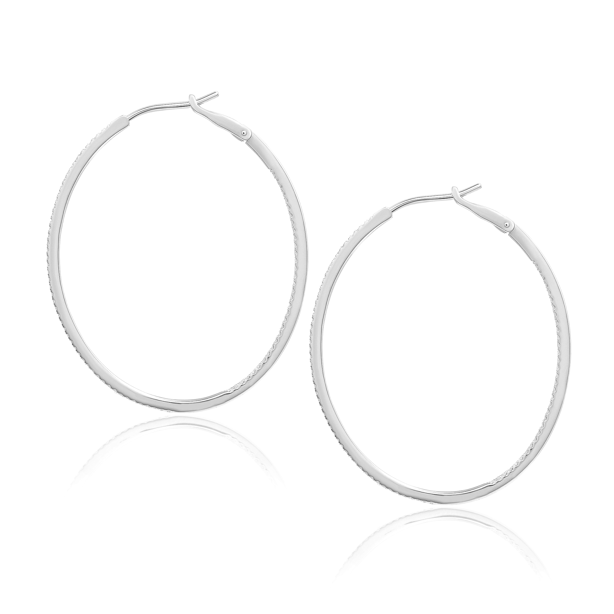 Diamond 42mm Oval Skinny Hoop Earrings 14K White Gold (0.48CT)