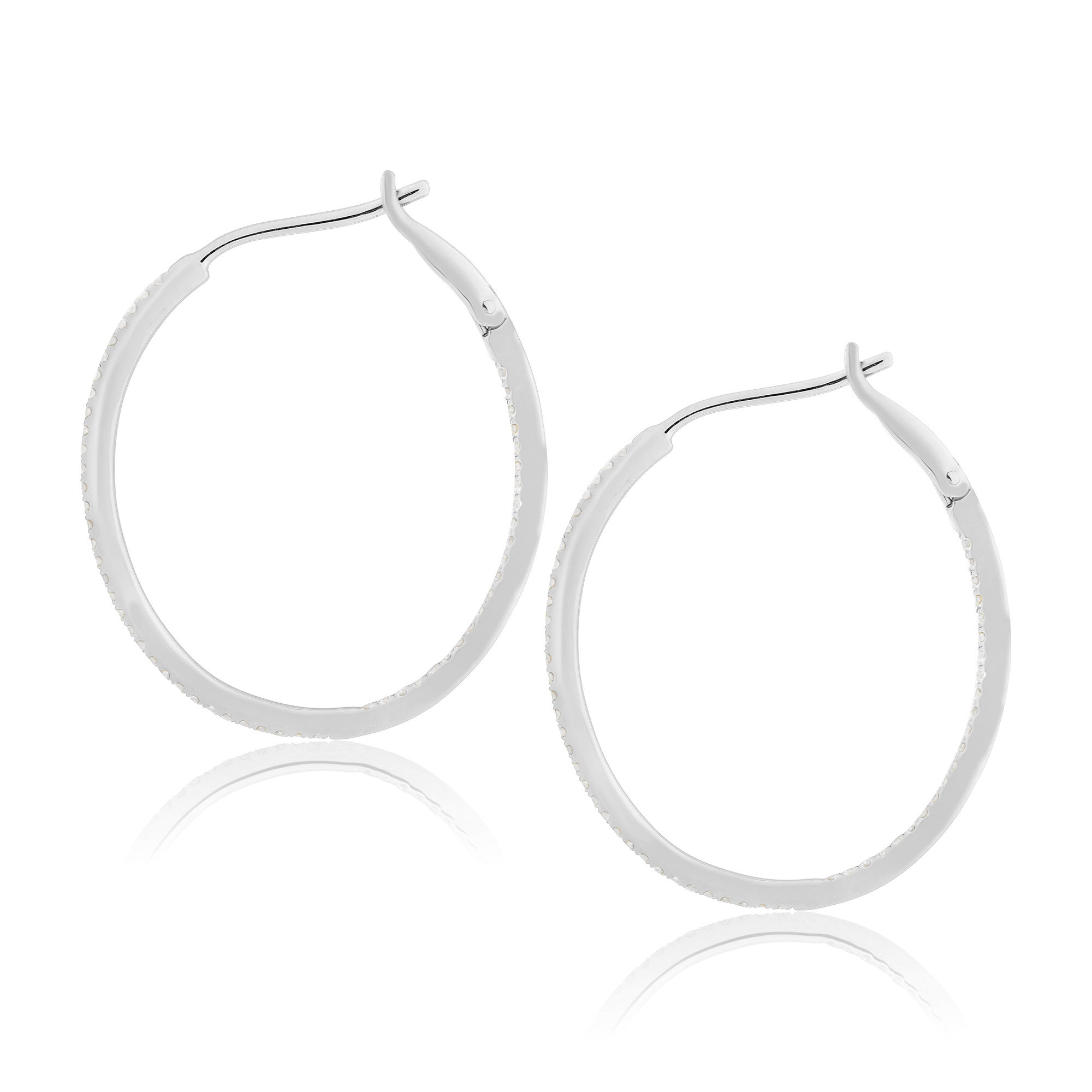 Diamond 28mm Oval Skinny Hoop Earrings 14K White Gold (0.34CT)