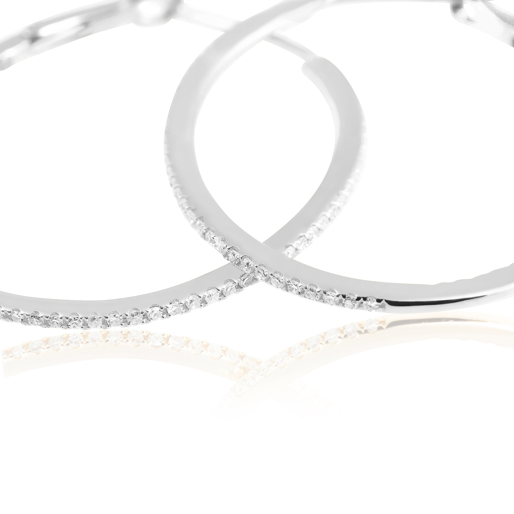 Diamond 28mm Oval Skinny Hoop Earrings 14K White Gold (0.34CT)