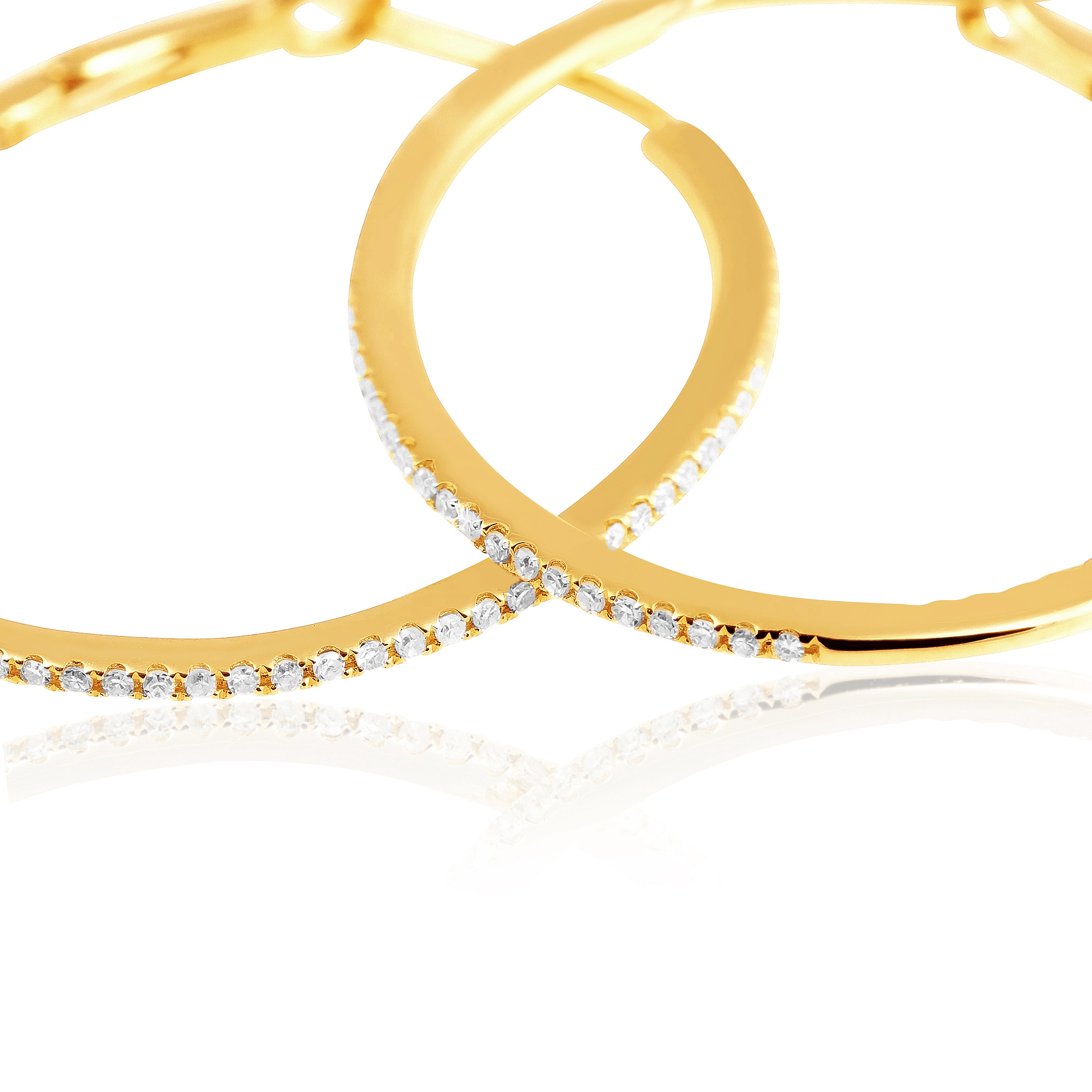 Diamond 28mm Oval Skinny Hoop Earrings 14K Yellow Gold (0.34CT)