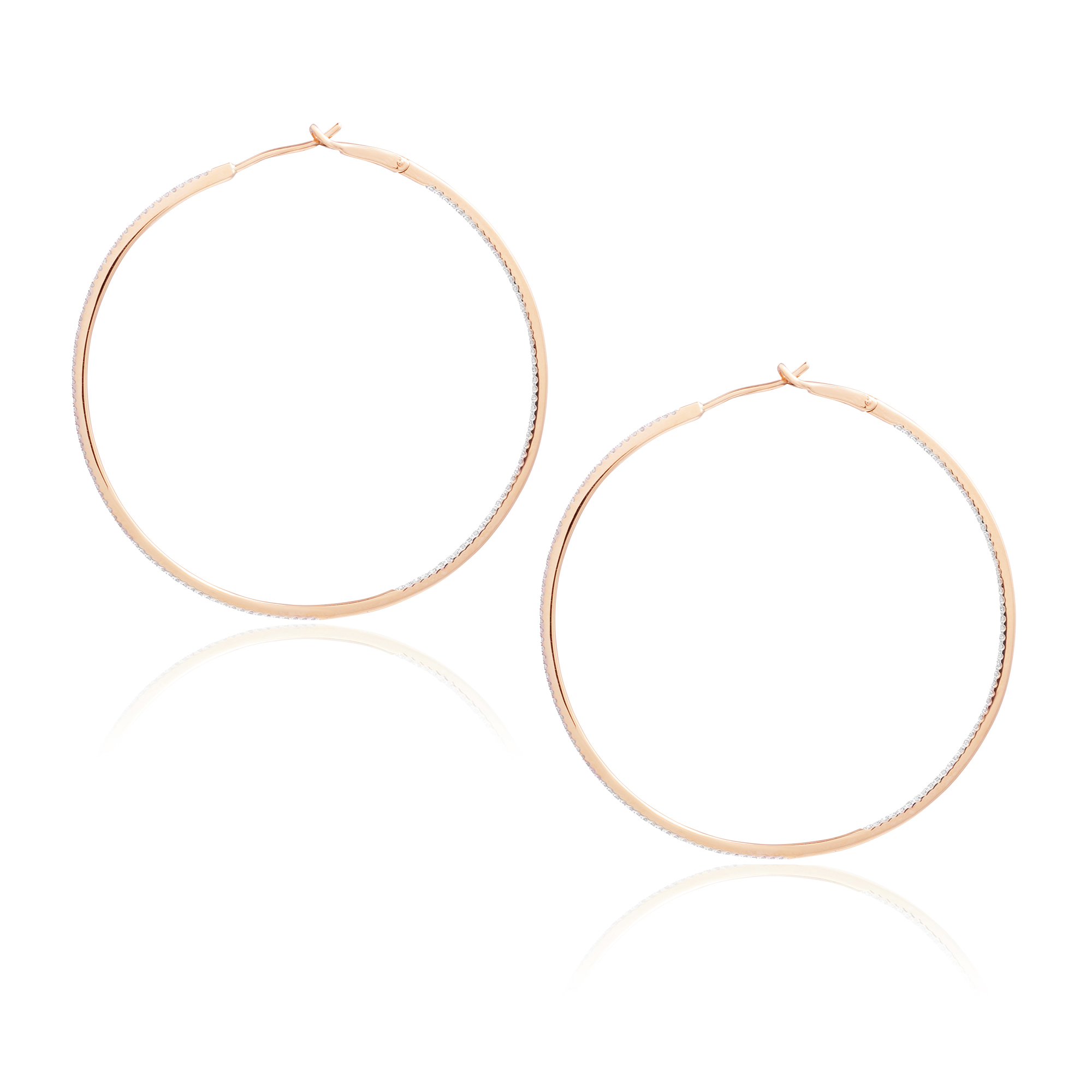Diamond 53mm Round Skinny Hoop Earrings 14K Rose Gold (0.60CT)
