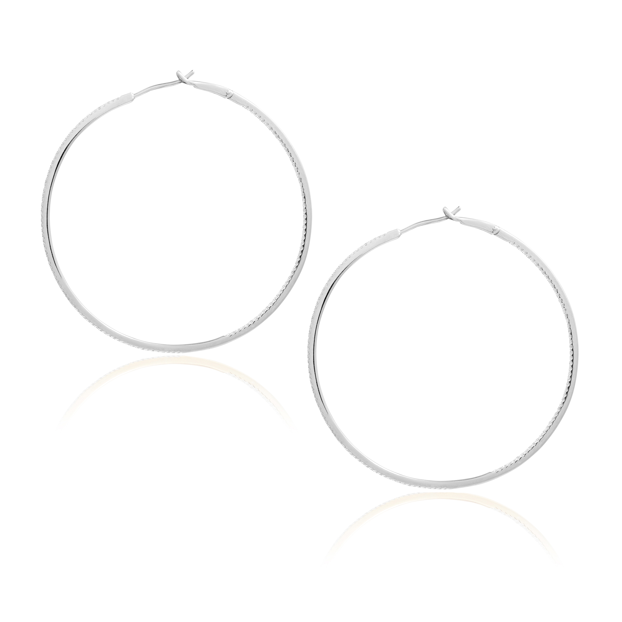 Diamond 53mm Round Skinny Hoop Earrings 14K White Gold (0.60CT)